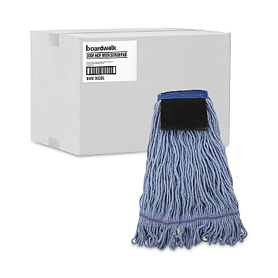 Boardwalk Mop Head, Loop-End, Cotton With Scrub Pad, Medium, 12/Carton (BWK902BL)