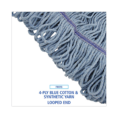 Boardwalk Mop Head, Loop-End, Cotton With Scrub Pad, Large, 12/Carton (BWK903BL)