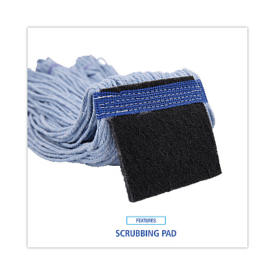 Boardwalk Mop Head, Loop-End, Cotton With Scrub Pad, Large, 12/Carton (BWK903BL)