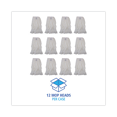 Boardwalk Mop Head, Looped, Enviro Clean With Tailband, Medium, White, 12/Carton (BWK8002)