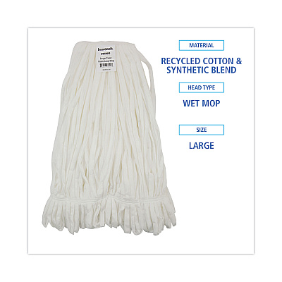 Boardwalk Mop Head, Looped, Enviro Clean With Tailband, Large, White, 12/Carton (BWK8003)