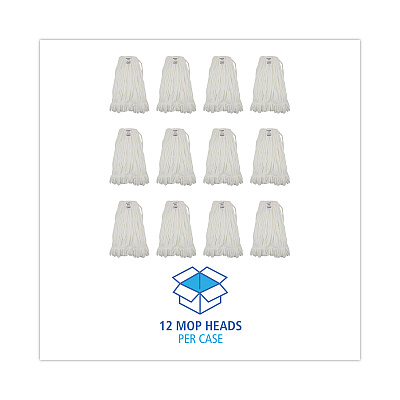 Boardwalk Mop Head, Looped, Enviro Clean With Tailband, Large, White, 12/Carton (BWK8003)