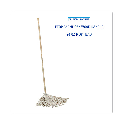Boardwalk Cotton Deck Mop, #24 White Cotton Head, 50" Wood Handle, 6/Carton (BWKCD50024S)
