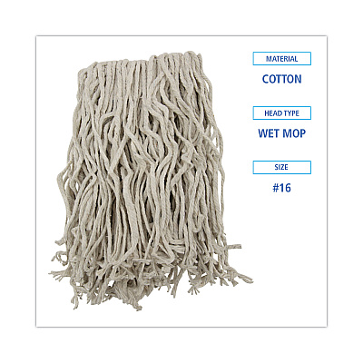 Boardwalk Mop Head, Cotton, Cut-End, White, 4-Ply, #16 Band, 12/Carton (BWKCM02016S)