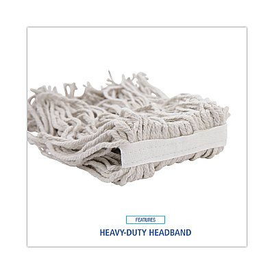 Boardwalk Mop Head, Cotton, Cut-End, White, 4-Ply, #16 Band, 12/Carton (BWKCM02016S)