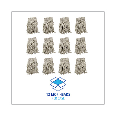 Boardwalk Mop Head, Cotton, Cut-End, White, 4-Ply, #16 Band, 12/Carton (BWKCM02016S)