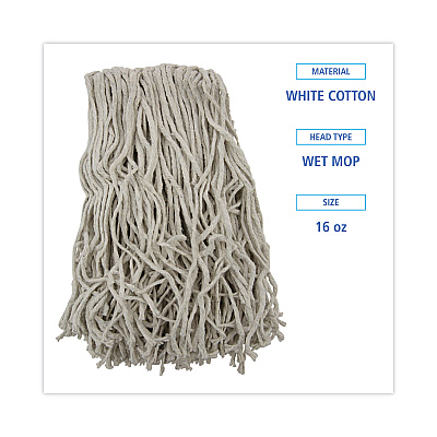 Boardwalk Banded Mop Head, Cotton, Cut-End, White, 16 oz, 12/Carton (BWKCM20016)
