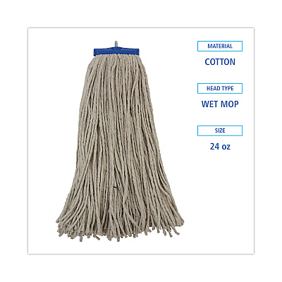 Boardwalk Mop Head, Lie-Flat Head, Cotton Fiber, 24 oz., White, 12/Carton (BWKCM22024)