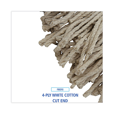 Boardwalk Mop Head, Lie-Flat Head, Cotton Fiber, 24 oz., White, 12/Carton (BWKCM22024)