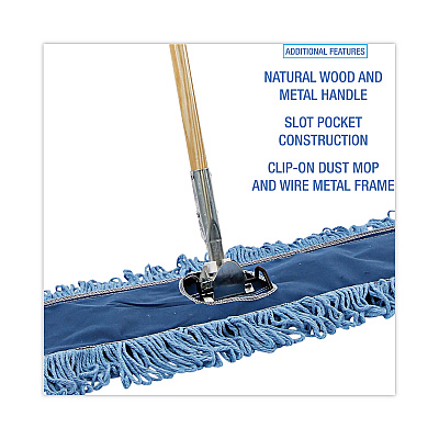 Boardwalk Dry Mopping Kit, 36 x 5 Blue Blended Synthetic Head, 60" Natural Wood/Metal Handle (BWKHL365BSPC)