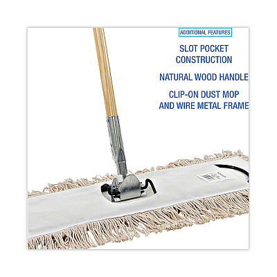 Boardwalk Cotton Dry Mopping Kit, 24 x 5 Natural Cotton Head, 60" Natural Wood Handle (BWKM245C)