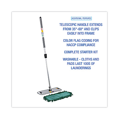 Boardwalk Microfiber Cleaning Kit, 18" Wide Blue/Green Microfiber Head, 35" to 60" Gray Aluminum Handle (BWKMFKIT)