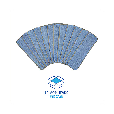 Boardwalk Microfiber Mop Head, Blue, 18 x 5, Split Microfiber, Hook and Loop Back, Dozen (BWKMFM185BCFDZ)