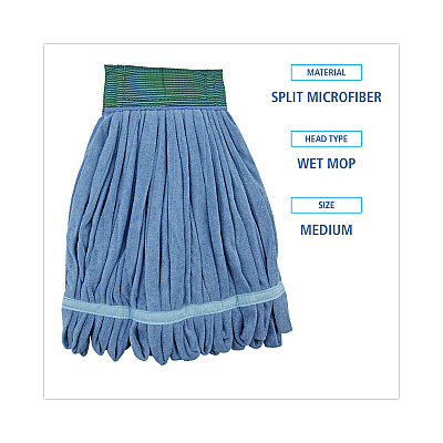 Boardwalk Microfiber Looped-End Wet Mop Heads, Medium, Blue, 12/Carton, 12/Carton (BWKMWTMBCT)