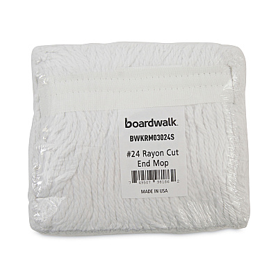 Boardwalk Banded Rayon Cut-End Mop Heads, #24, White, 1.25" Headband, 12/Carton (BWKRM03024S)