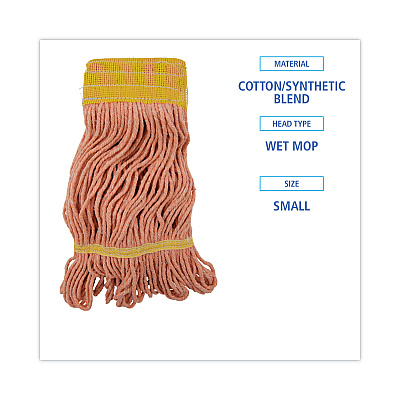 Boardwalk Super Loop Wet Mop Head, Cotton/Synthetic Fiber, 5" Headband, Small Size, Orange, 12/Carton (BWK501OR)