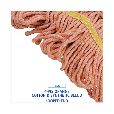 Boardwalk Super Loop Wet Mop Head, Cotton/Synthetic Fiber, 5" Headband, Small Size, Orange, 12/Carton (BWK501OR)
