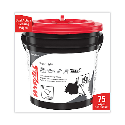 WypAll Power Clean ProScrub Pre-Saturated Wipes, Cloth, 9.5 x 12, Citrus Scent, Green, 75/Bucket (KCC91371EA)
