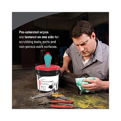 WypAll Power Clean ProScrub Pre-Saturated Wipes, Cloth, 9.5 x 12, Citrus Scent, Green, 75/Bucket (KCC91371EA)