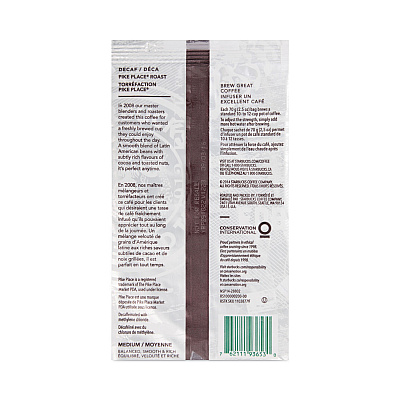 Starbucks Coffee, Pike Place Decaf, 2.7 oz Packet, 72/Carton (SBK11023061CT)