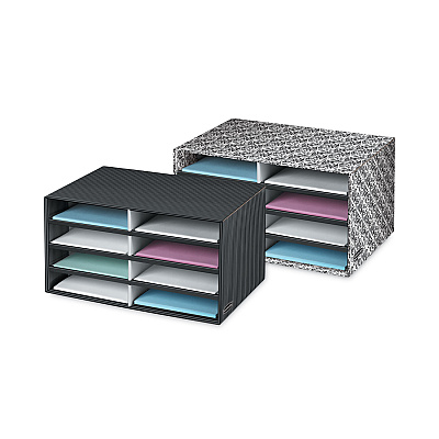 Bankers Box Decorative Sorter, 8 Letter Compartments, 19.5 x 12.38 x 10.25, Black/White Brocade (FEL6171301)