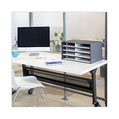 Bankers Box Decorative Sorter, 8 Letter Compartments, 19.5 x 12.38 x 10.25, Black/White Brocade (FEL6171301)