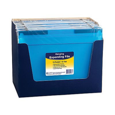 C-Line Expanding File with Hang Tabs, Pre-Printed Index-Tab Inserts, 12 Sections, 1" Capacity, Letter Size, 1/6-Cut Tabs, Blue (CLI58215)