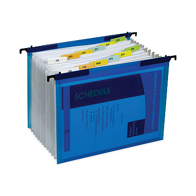 C-Line Expanding File with Hang Tabs, Pre-Printed Index-Tab Inserts, 12 Sections, 1" Capacity, Letter Size, 1/6-Cut Tabs, Blue (CLI58215)
