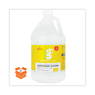 Boulder Clean Disinfectant Cleaner, Lemon Scent, 128 oz Bottle, 4/Carton (BCL003137CT)