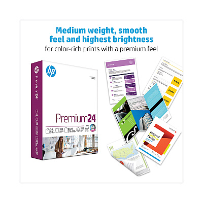 HP Premium24 Paper, 98 Bright, 24 lb Bond Weight, 8.5 x 11, Ultra White, 500 Sheets/Ream, 5 Reams/Carton (HEW115300)