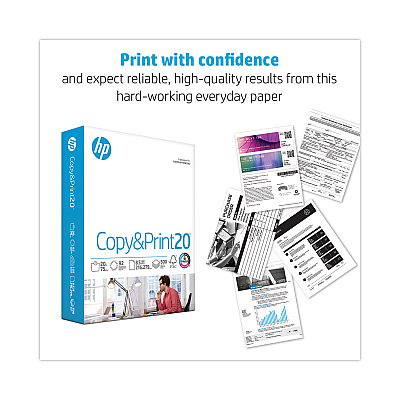 HP CopyandPrint20 Paper, 92 Bright, 20 lb Bond Weight, 8.5 x 11, White, 750 Sheets/Ream, 4 Reams/Carton (HEW200030)