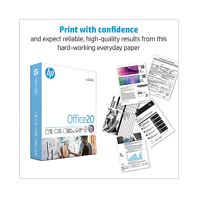 HP Office20 Paper, 92 Bright, 20 lb Bond Weight, 8.5 x 11, White, 500 Sheets/Ream, 5 Reams/Carton (HEW172160)