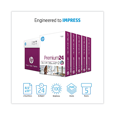 HP Premium24 Paper, 98 Bright, 24 lb Bond Weight, 8.5 x 11, Ultra White, 500 Sheets/Ream, 5 Reams/Carton (HEW115300)