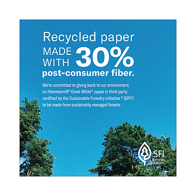 Hammermill Great White 30 Recycled Print Paper, 92 Bright, 20 lb Bond Weight, 8.5 x 11, White, 500/Ream (HAM86700RM)
