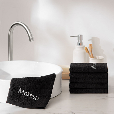Hotel Cotton Makeup Fingertip Towel 11x17 Black, Case Of 144 (MAKEUP-11X17-CS)