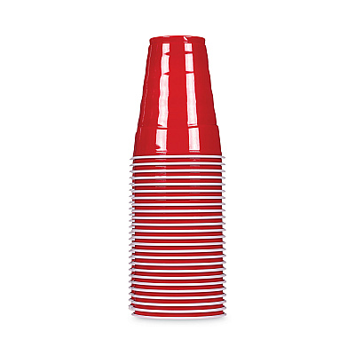 Hefty Easy Grip Disposable Plastic Party Cups, 18 oz, Red, 50/Pack, 8 Packs/Carton (RFPC21895)