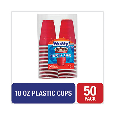 Hefty Easy Grip Disposable Plastic Party Cups, 18 oz, Red, 50/Pack, 8 Packs/Carton (RFPC21895)