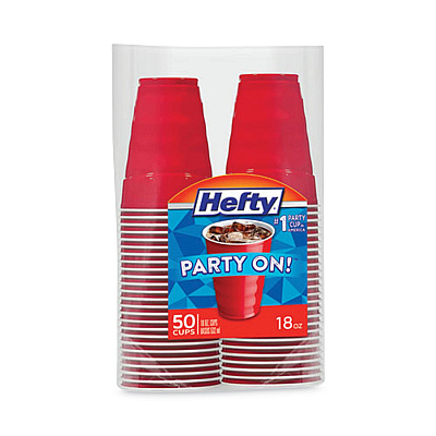 Hefty Easy Grip Disposable Plastic Party Cups, 18 oz, Red, 50/Pack, 8 Packs/Carton (RFPC21895)