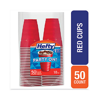 Hefty Easy Grip Disposable Plastic Party Cups, 18 oz, Red, 50/Pack, 8 Packs/Carton (RFPC21895)