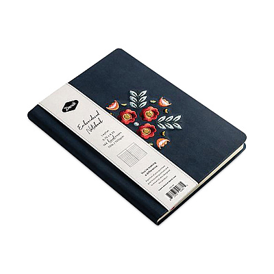Denik Vegan-Suede Layflat Hardbound Journal, Evelyn's Floral Bouquet, College Rule, Dark Blue/Multicolor Cover, (72) 8 x 5.5 Sheets (DNKAHBC550L)