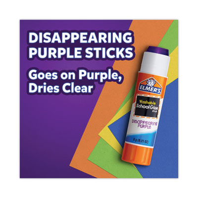 Elmer's Disappearing Purple School Glue Stick, 0.21 oz, Dries Clear, 12/Pack (EPIE1559)