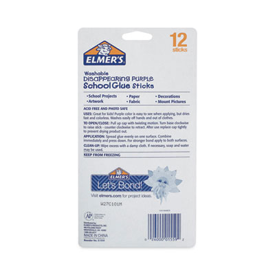 Elmer's Disappearing Purple School Glue Stick, 0.21 oz, Dries Clear, 12/Pack (EPIE1559)