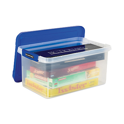 Bankers Box Latch Lid Storage Bin, 22.38" x 14.19" x 10.63", Clear/Blue (FEL86101)