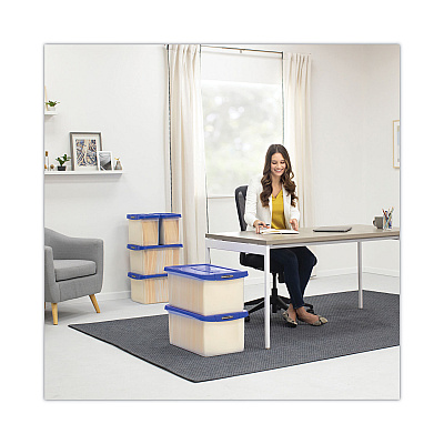 Bankers Box Latch Lid Storage Bin, 22.38" x 14.19" x 10.63", Clear/Blue (FEL86101)