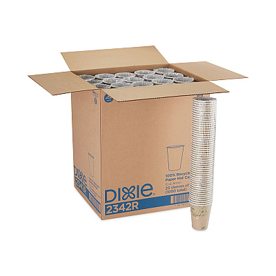 Dixie EcoSmart Recycled Fiber Hot/Cold Cups, 12 oz, Kraft/Green, 50/Sleeve, 20 Sleeves/Carton (DXE2342R)