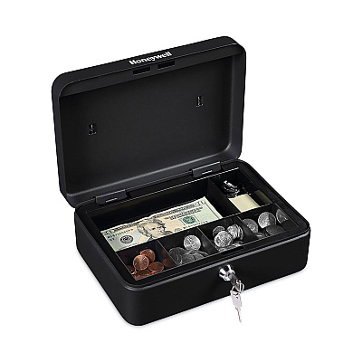Honeywell Standard Cash Box, 9.8 x 7.3 x 4.1, Steel, Black (HWL6112)