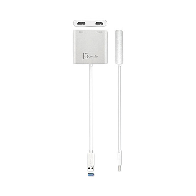 j5create USB to HDMI Adapter, 7.87", Silver/White (JCRJUA365)
