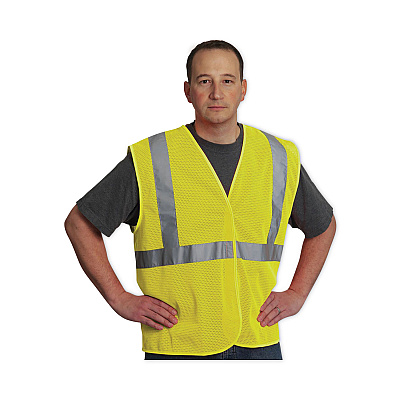 PIP ANSI Class 2 Four Pocket Zipper Safety Vest, Polyester Mesh, 3X-Large, Hi-Viz Lime Yellow (PID302MVGZ4PLY3)