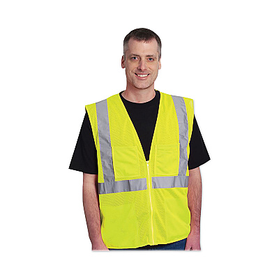 PIP ANSI Class 2 Four Pocket Zipper Safety Vest, Polyester Mesh, 3X-Large, Hi-Viz Lime Yellow (PID302MVGZ4PLY3)