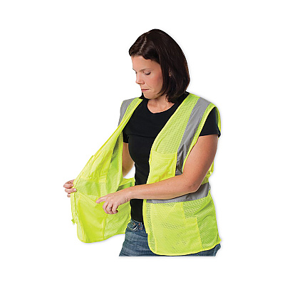 PIP ANSI Class 2 Four Pocket Zipper Safety Vest, Polyester Mesh, 3X-Large, Hi-Viz Lime Yellow (PID302MVGZ4PLY3)